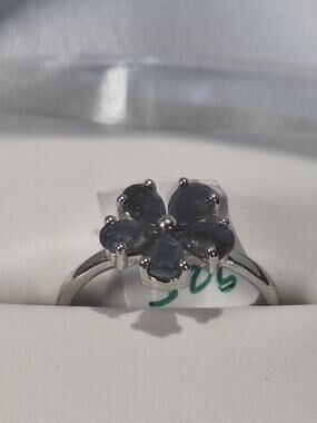 925 Sterling Silver 1.54ct Genuine Sapphire Flower Ring Size 6.5 Cluster- NIB